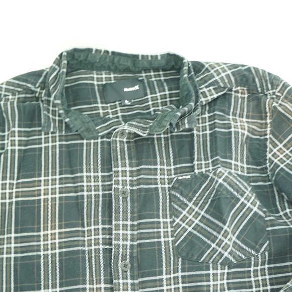 Hurley Long Sleeve Button Up Collared Shirt Men's Large Black/White Plaid - Picture 5 of 7